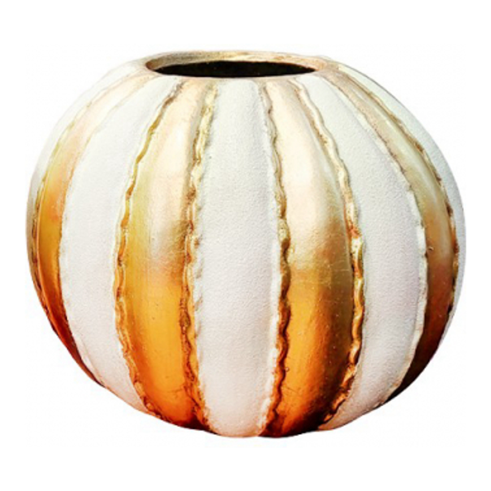 White And Gold Striped Polyresin Vase 47x47x41cm