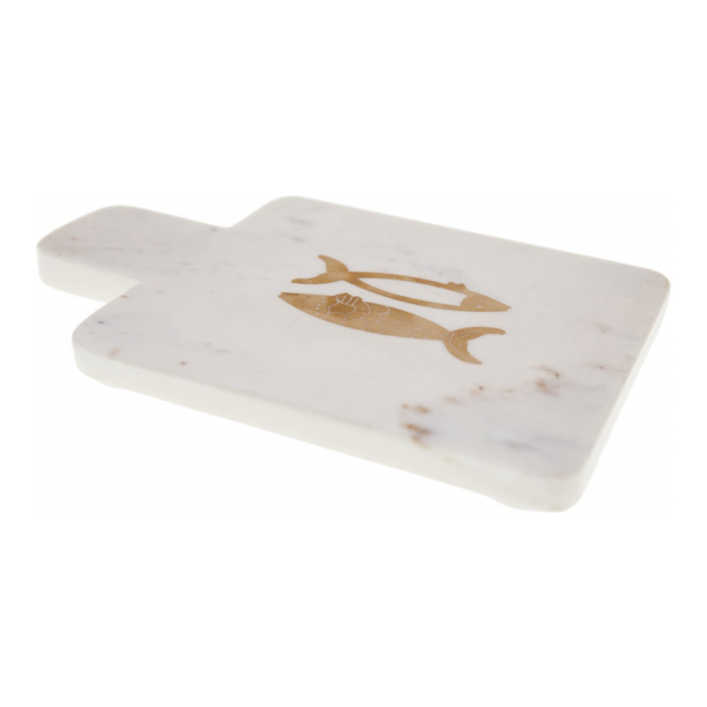 Plateau À Fromage En Marbre Poisson Doré 15.5x22x1.5cm