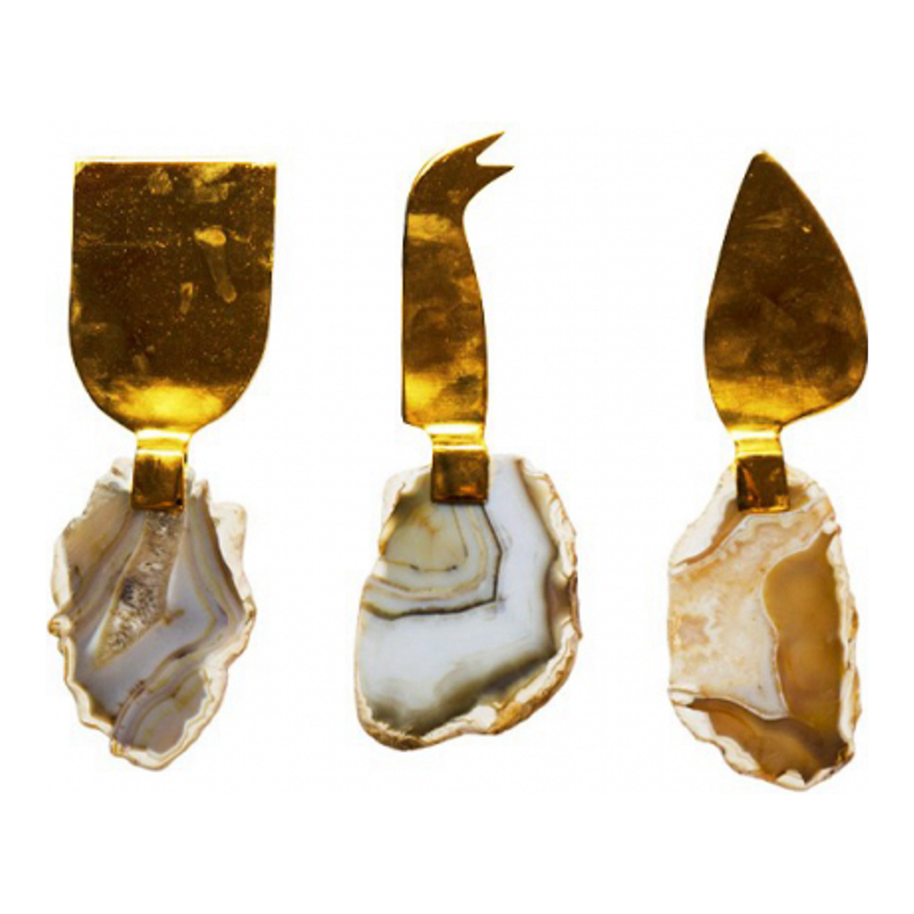 Beige Agate Stone Cheese Set - Set Of 3