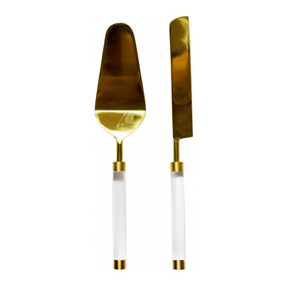 Gold-Plated Pie Server And Knife With Transparent Handles