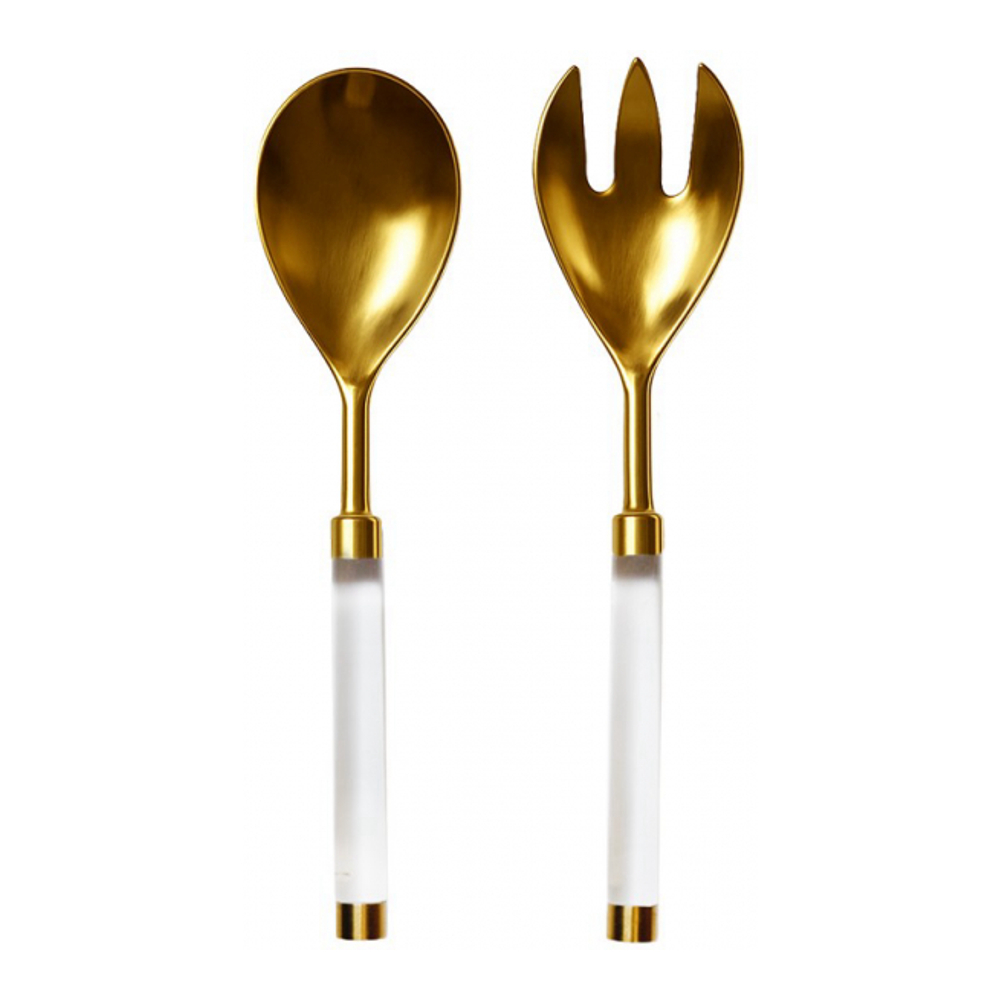 Golden Salad Servers With Transparent Handles