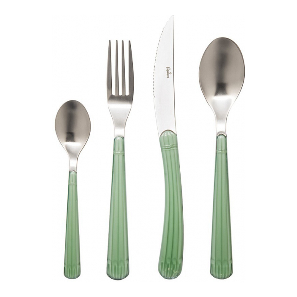 24-Piece Silver-Plated Household Set With Green Handle