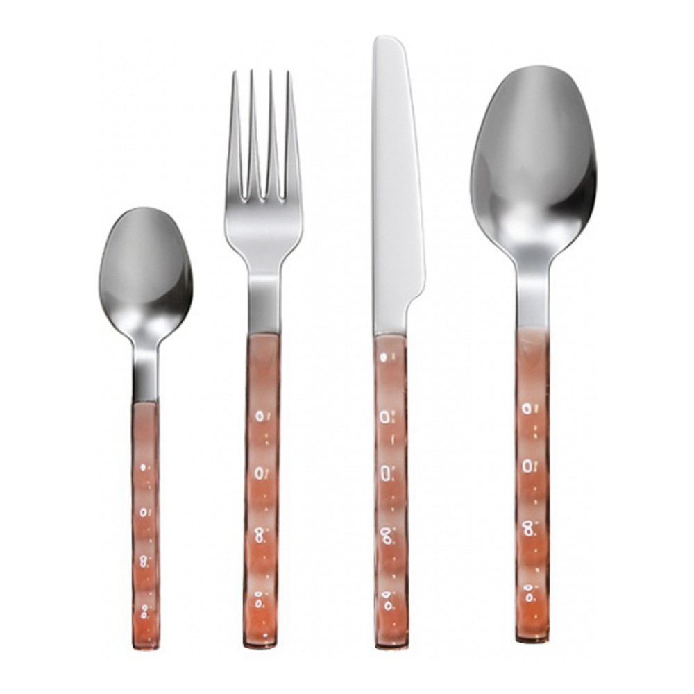 24-Piece Silver Household Set With Pink Handle