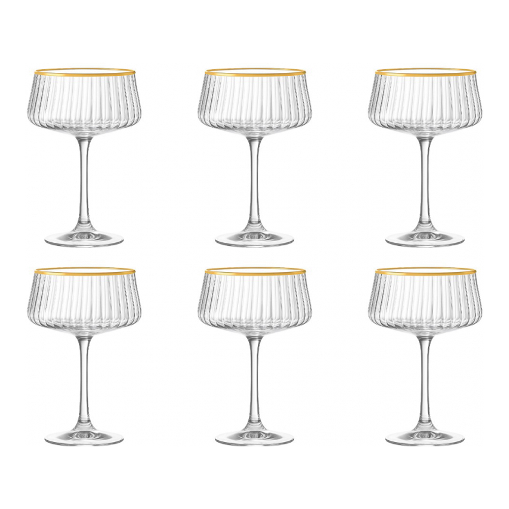 Champagne Glasses With Golden Rim 220Ml - Set Of 6