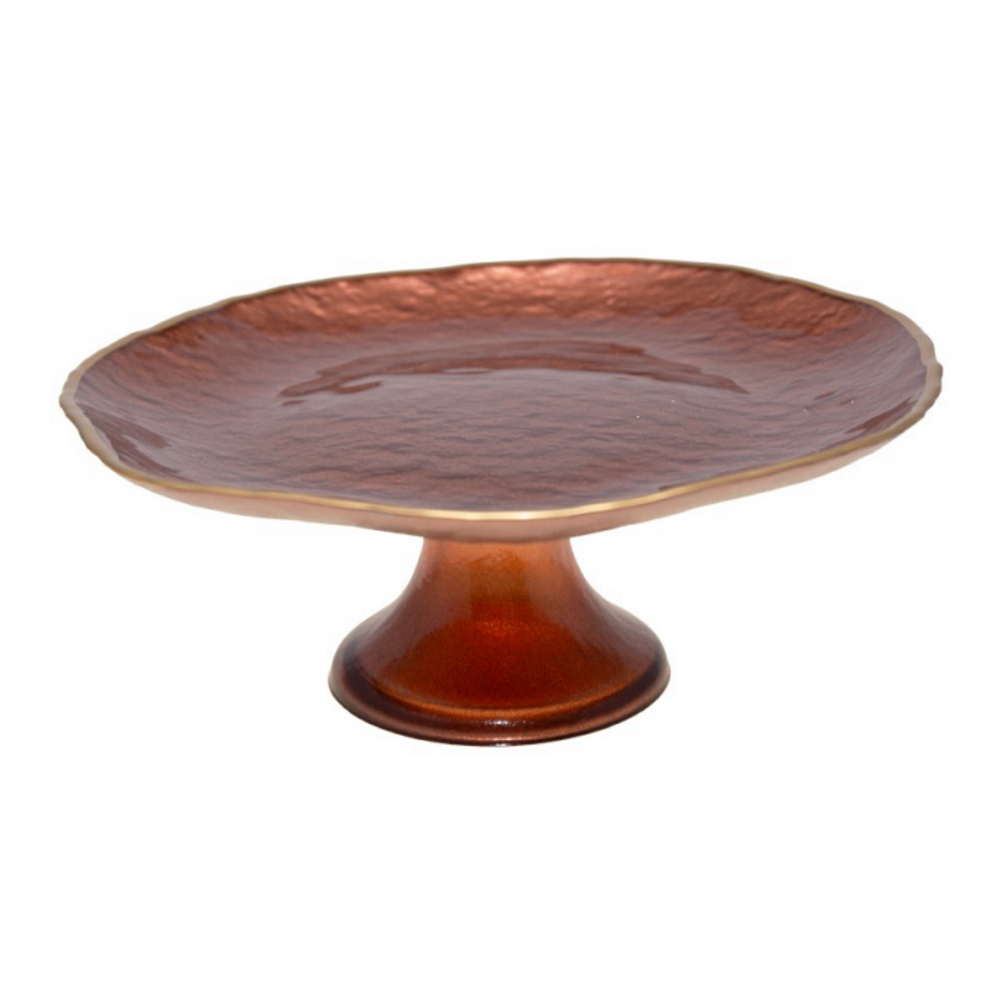 Brown Cake Platter With Gold Rim 21cm