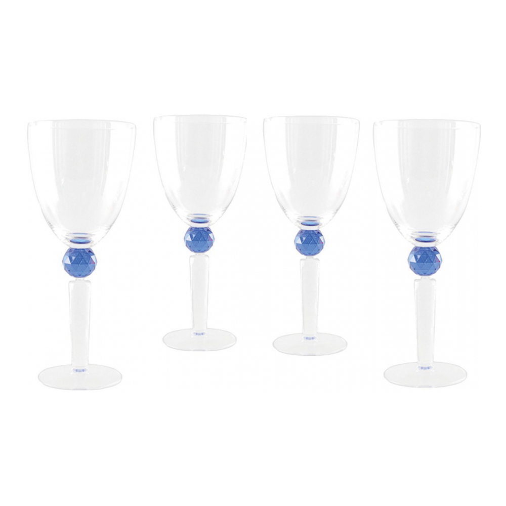 Wine Glasses With Blue Diamond Stem - Set Of 4