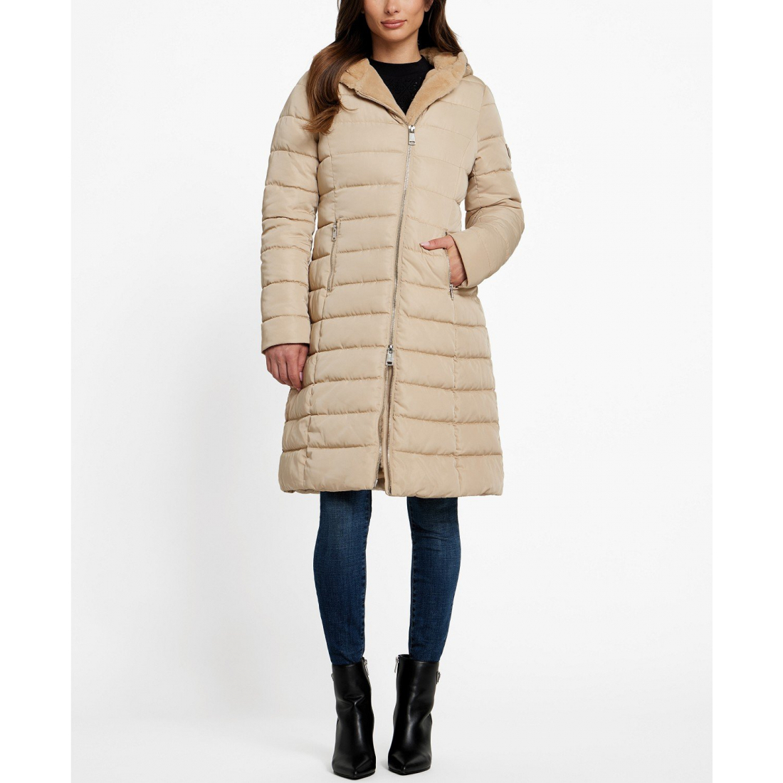 Manteau matelassé 'Faux-Fur-Lined Hooded' pour Femmes