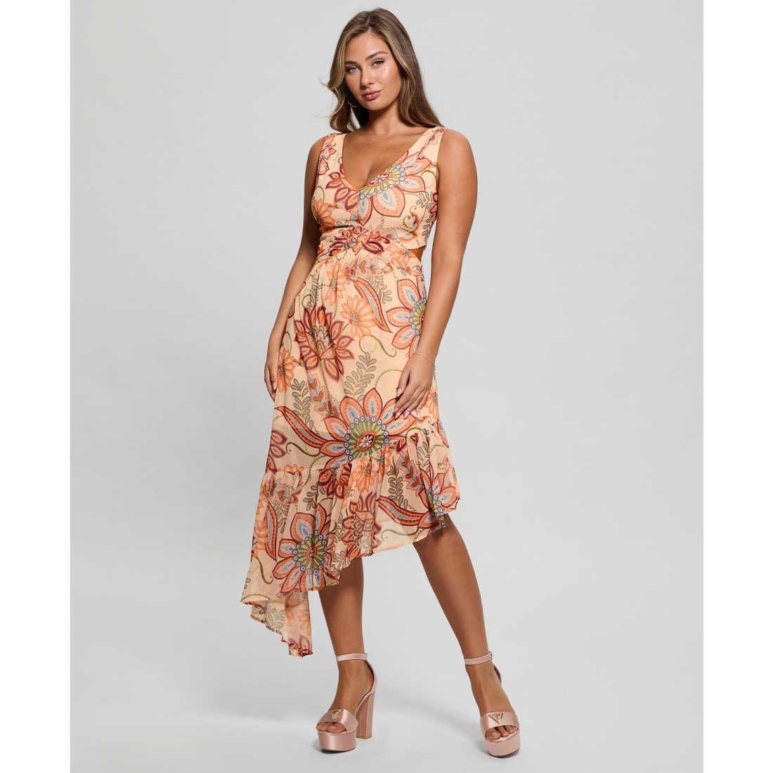 Women's 'Sabrina Printed Asymmetric-Ruffle-Hem' Maxi Dress