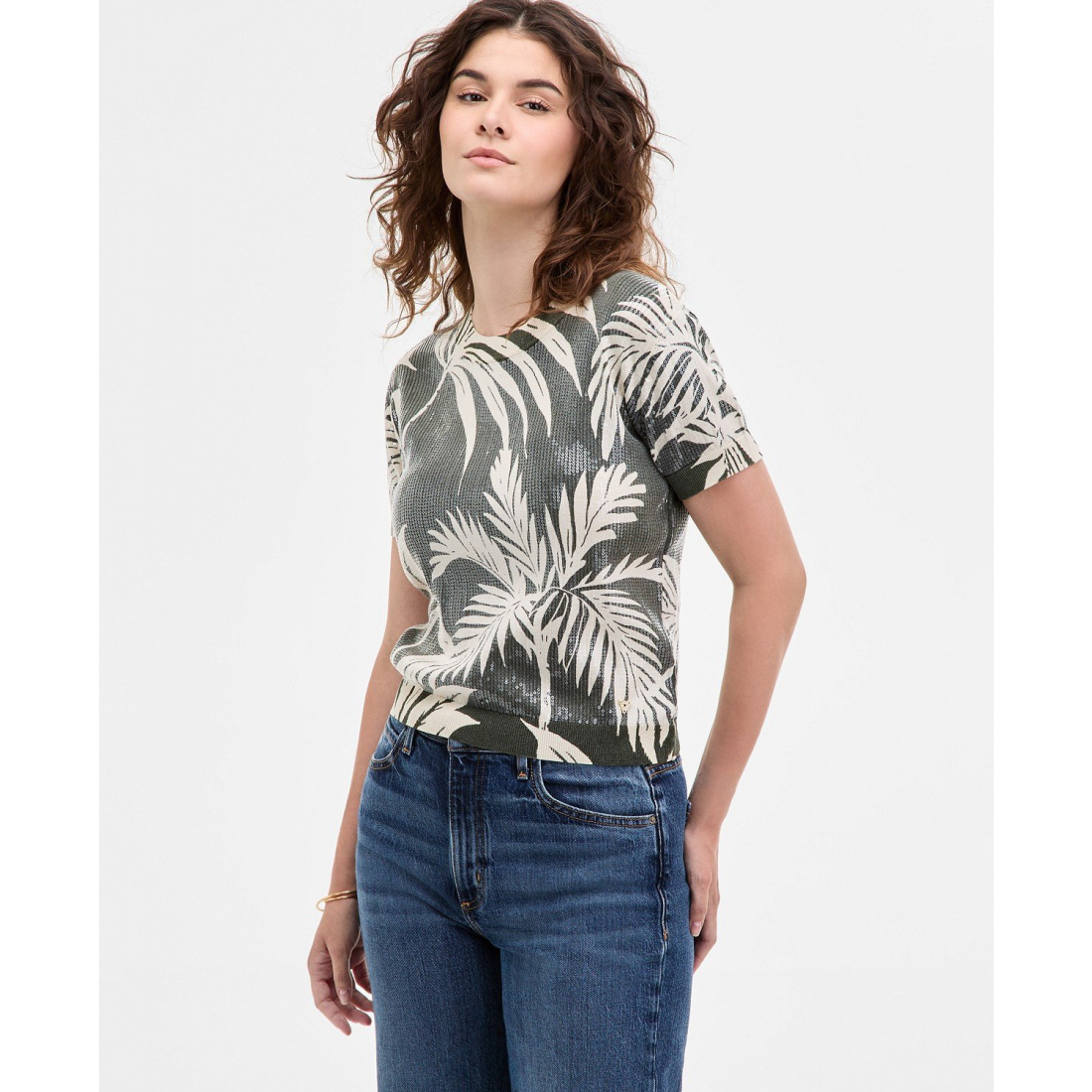 Pull à manches courtes 'Sequin Printed' pour Femmes