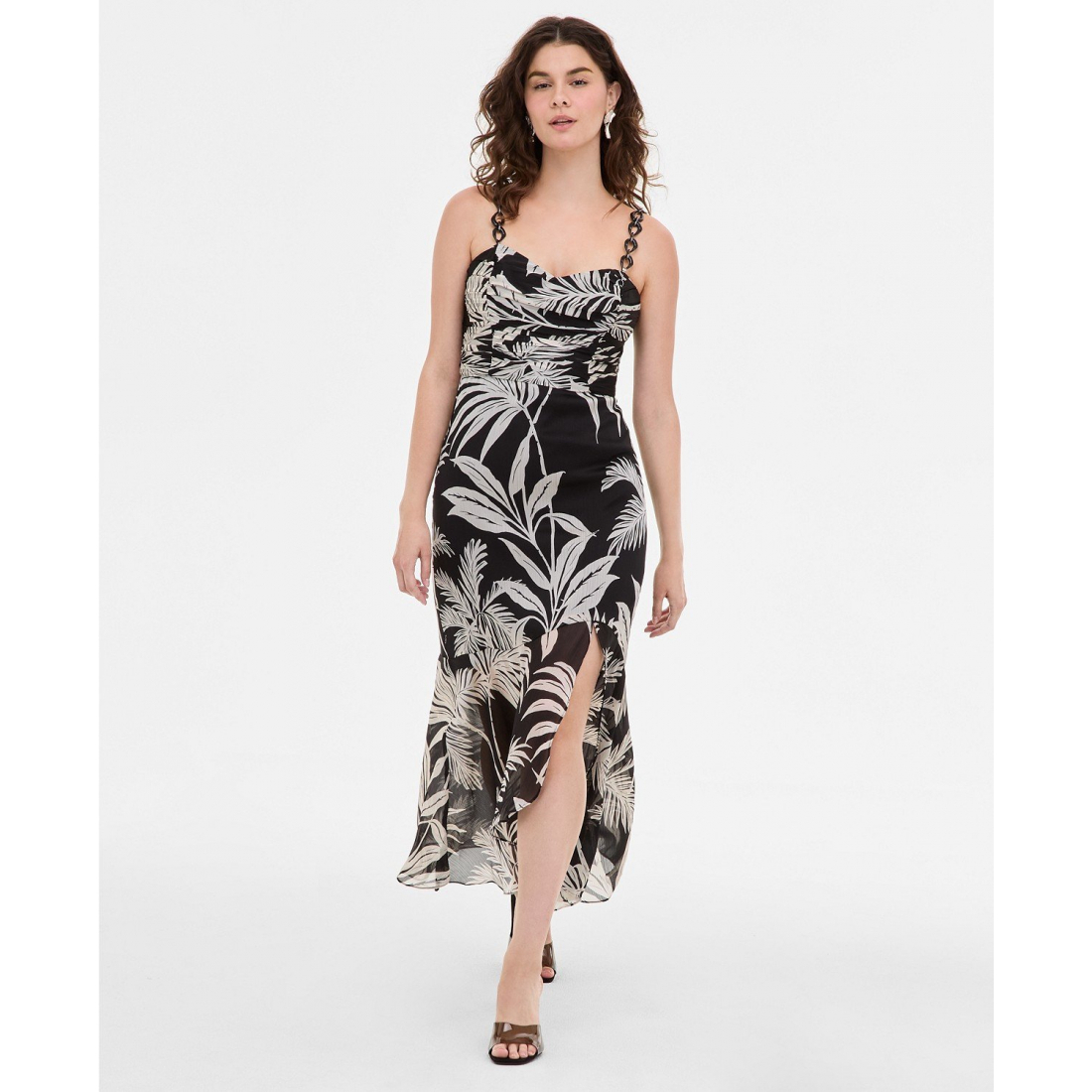 Women's 'Stacie Printed Shirred Chain-Strap' Midi Dress