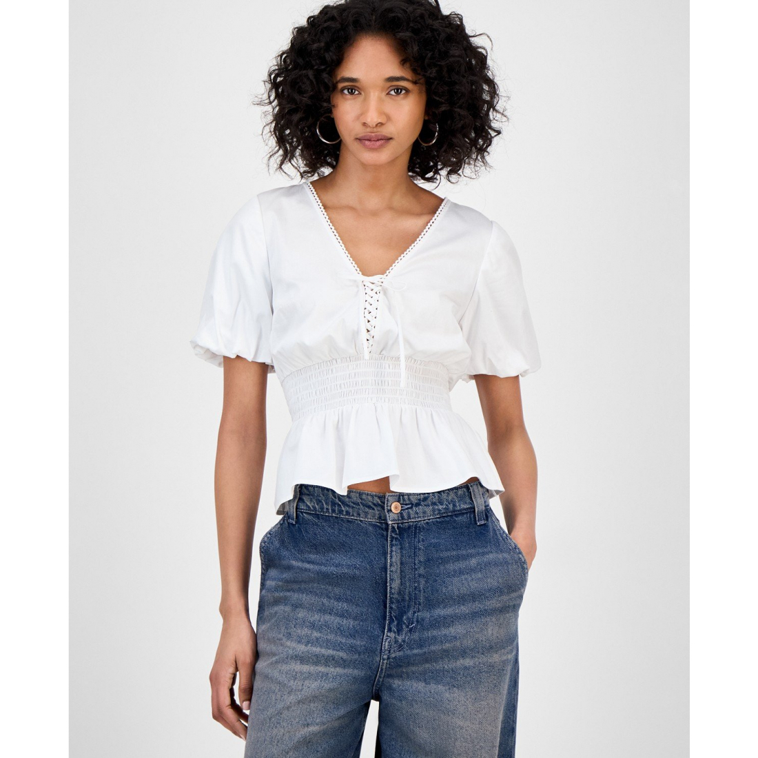 Top 'Puff-Sleeve Peplum' pour Femmes