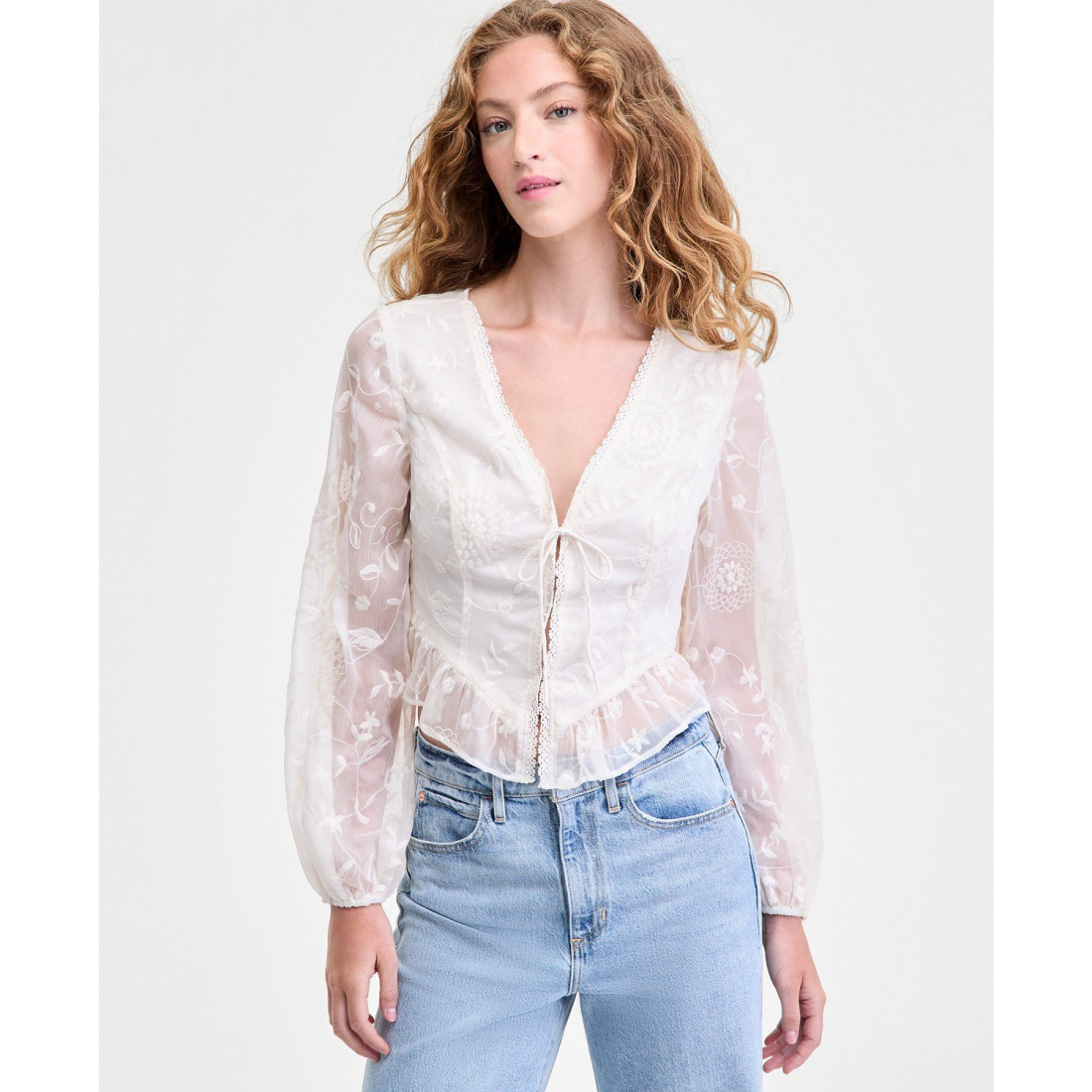 Top 'Seiah Embroidered Blouson-Sleeve' pour Femmes