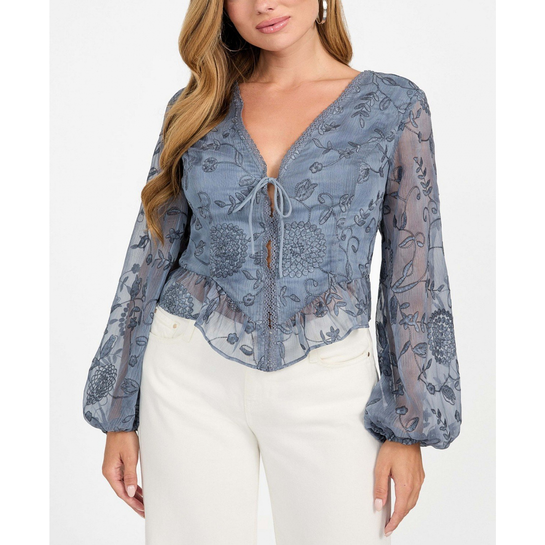 Top 'Seiah Embroidered Blouson-Sleeve' pour Femmes