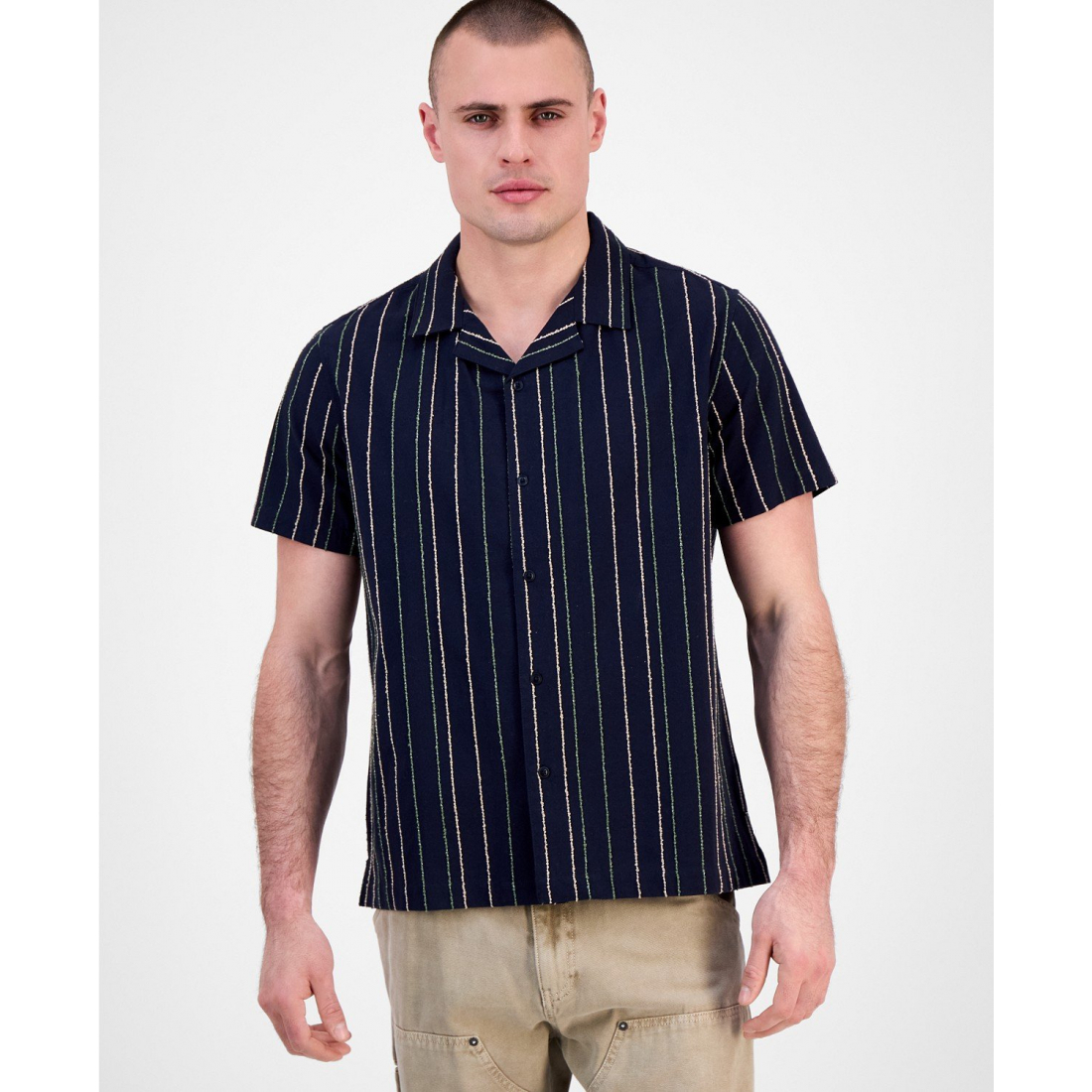Chemise à manches courtes 'Cooper Striped Button-Front' pour Hommes