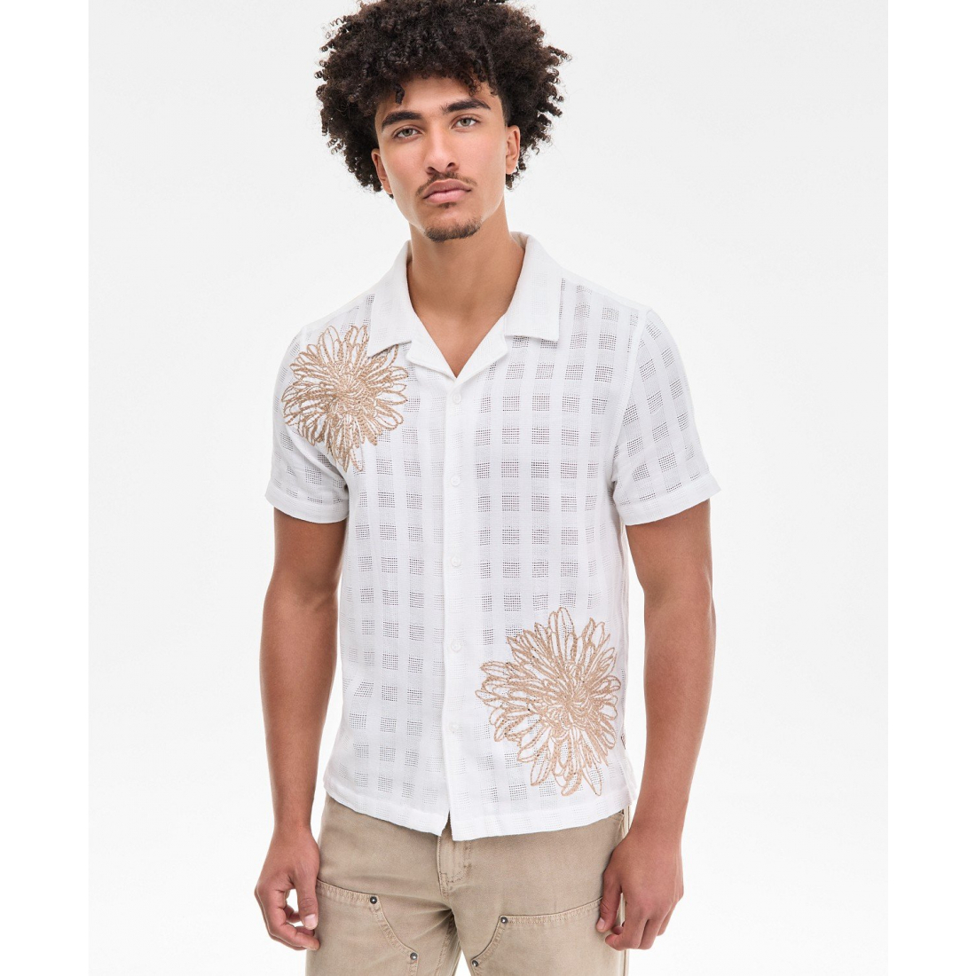 Chemise à manches courtes 'Conrad Regular-Fit Embroidered Mesh Check Button-Down' pour Hommes