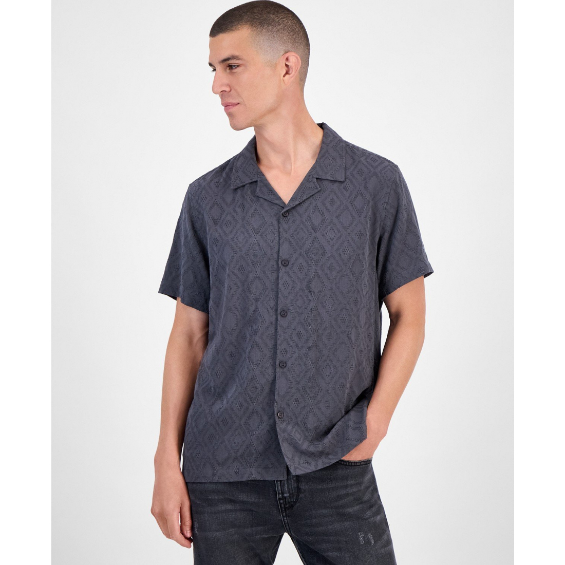 Chemise à manches courtes 'Diamond Jacquard Button-Front Camp' pour Hommes