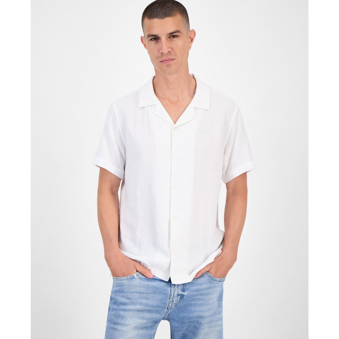 Chemise à manches courtes 'Diamond Jacquard Button-Front Camp' pour Hommes