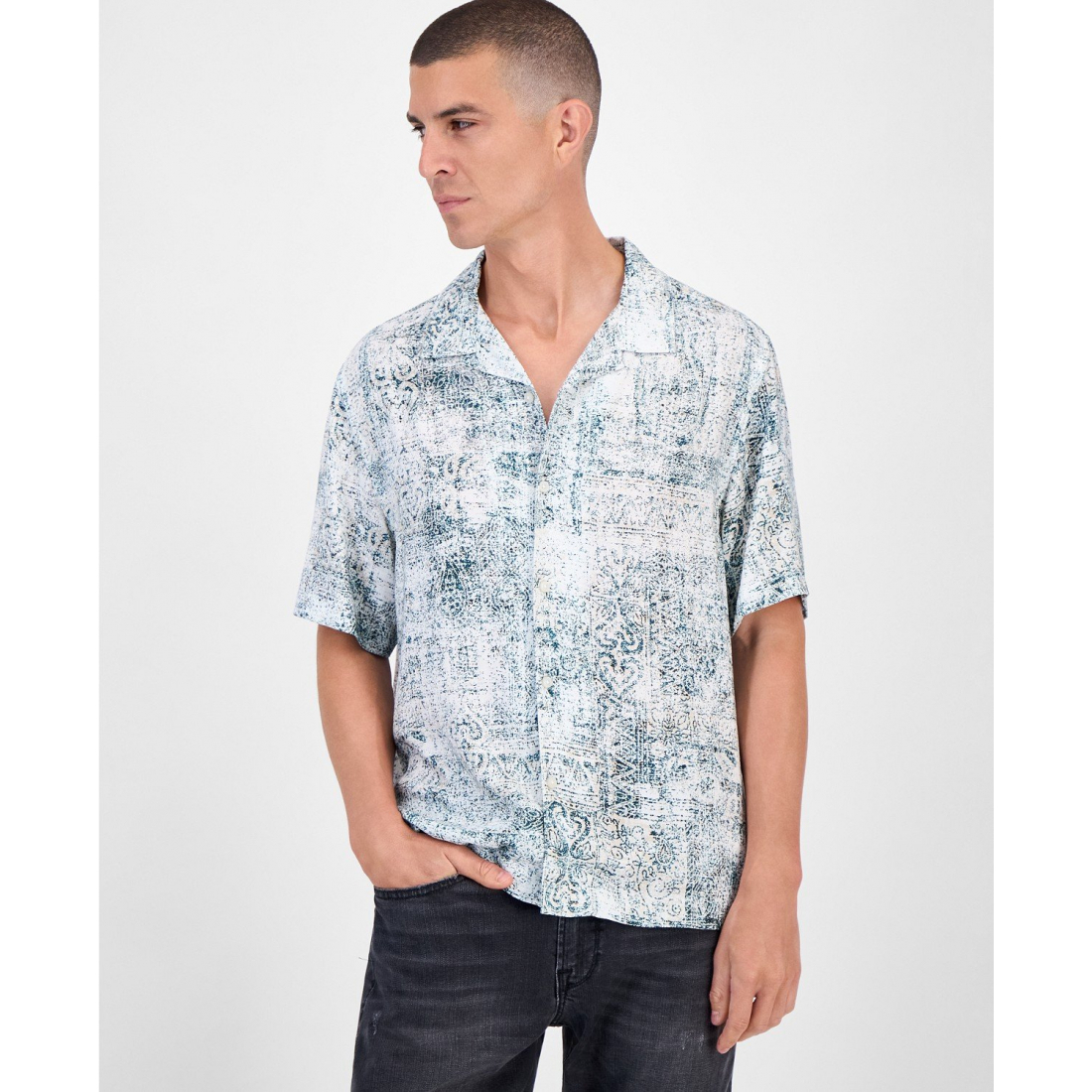 Chemise à manches courtes 'Paisley Button-Front Camp' pour Hommes