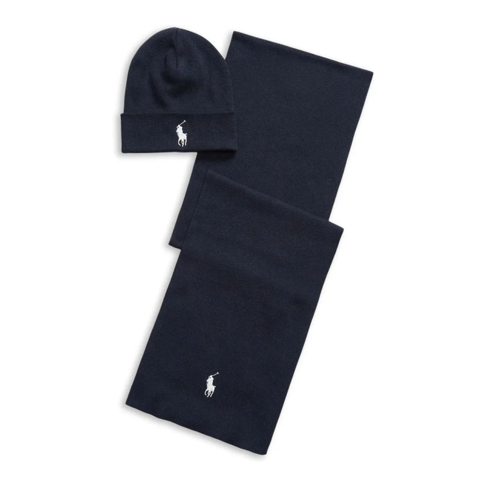 Men's 'Logo-Embroidered' Beanie & Scarf Set