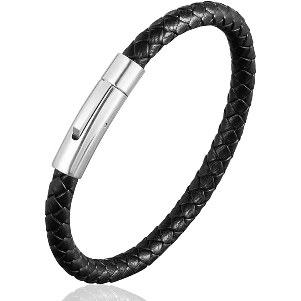 'Plated Black Leather Magnetic' Armband für Herren