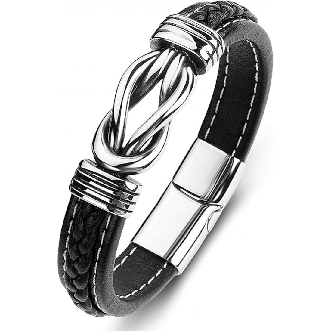 Bracelet '18K White Gold Infinity Leather' pour Hommes