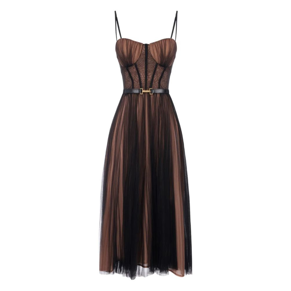 Women's 'Bustier-Style Pleated Tulle' Midi Dress