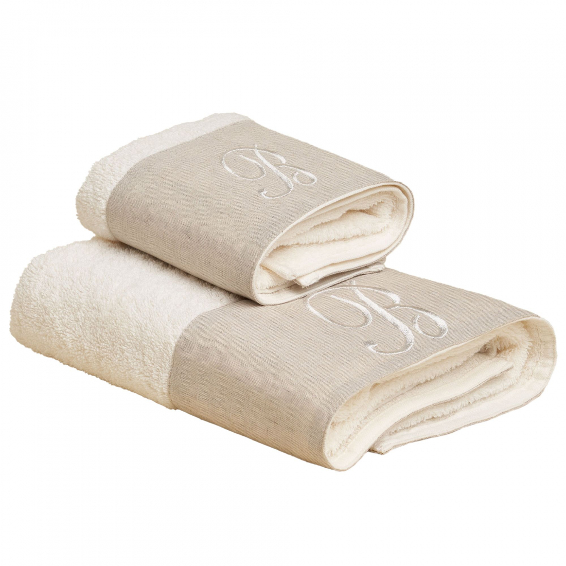 Zahra Hand + Guest Terry Towel Set With Monogram Embroidery, B