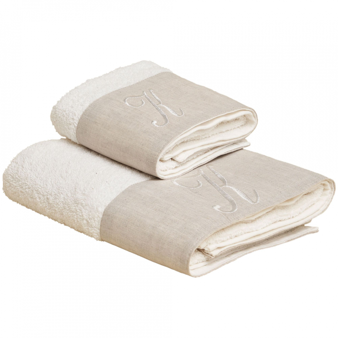 Zahra Hand + Guest Terry Towel Set With Monogram Embroidery, K