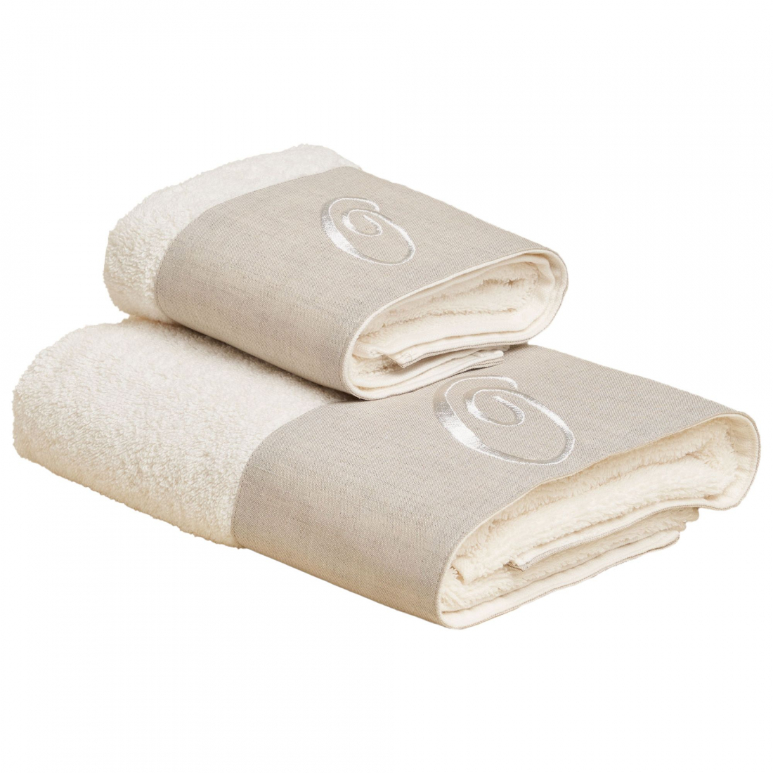 Zahra Hand + Guest Terry Towel Set With Monogram Embroidery, O