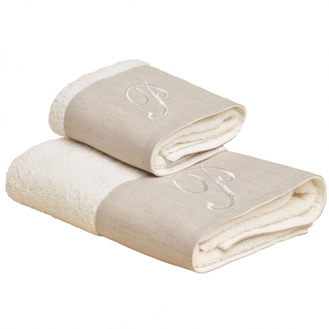 Zahra Hand + Guest Terry Towel Set With Monogram Embroidery, P