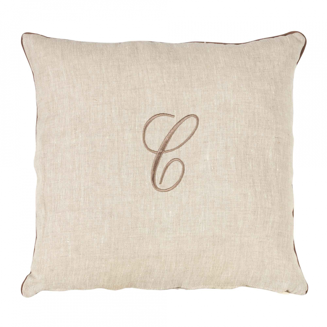 Zahra Decorative Pillowcase In Pure Linen Panama With C Monogram Embroidery
