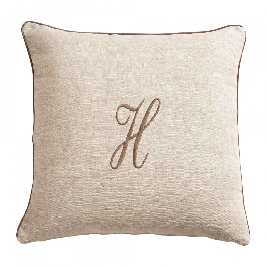 Zahra Decorative Pillowcase In Pure Linen Panama With H Monogram Embroidery