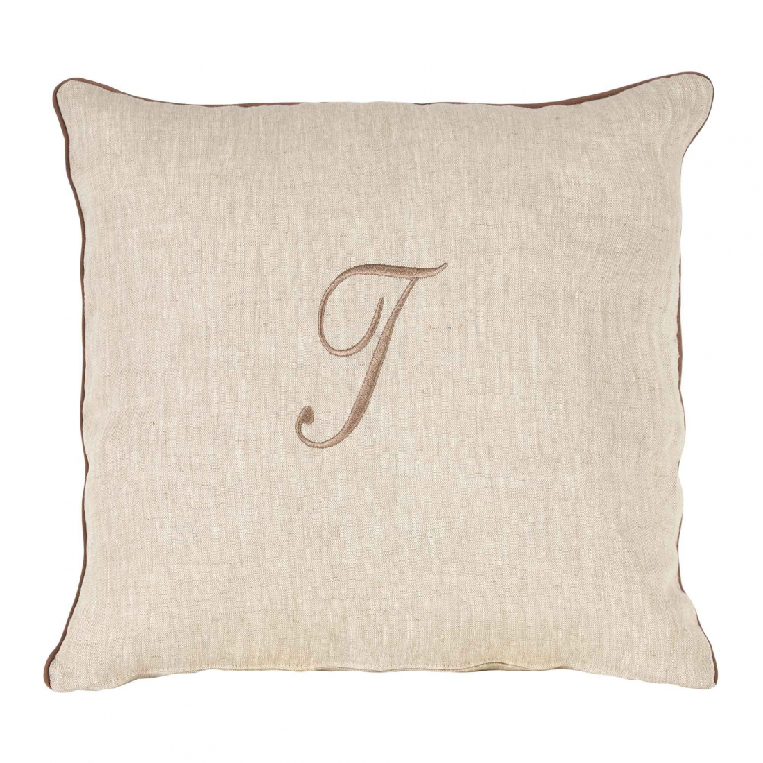 Zahra Decorative Pillowcase In Pure Linen Panama With I Monogram Embroidery
