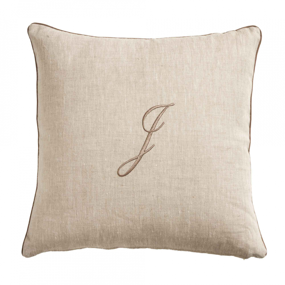 Zahra Decorative Pillowcase In Pure Linen Panama With J Monogram Embroidery
