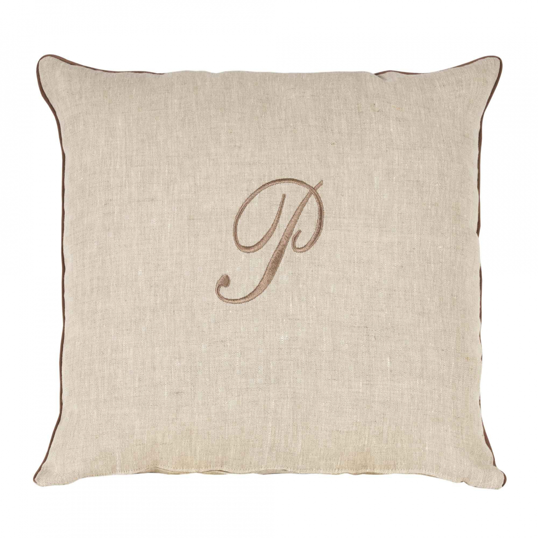 Zahra Decorative Pillowcase In Pure Linen Panama With P Monogram Embroidery