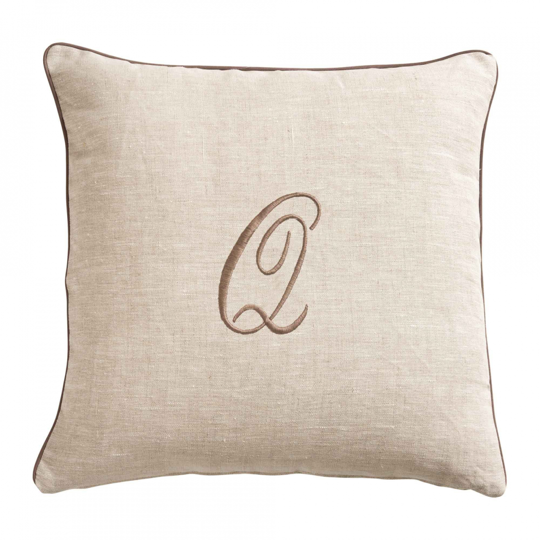 Zahra Decorative Pillowcase In Pure Linen Panama With Q Monogram Embroidery