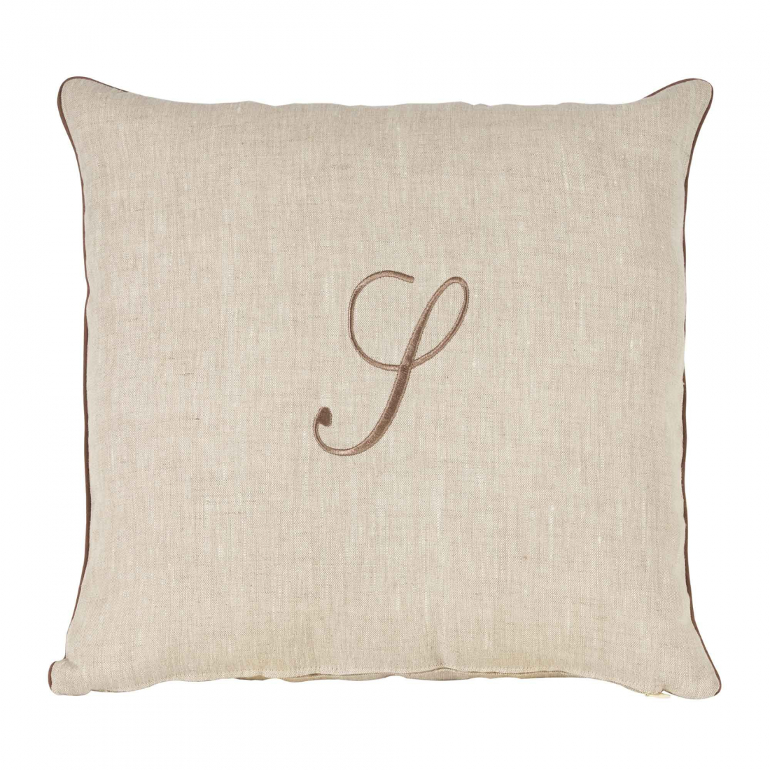Zahra Decorative Pillowcase In Pure Linen Panama With S Monogram Embroidery