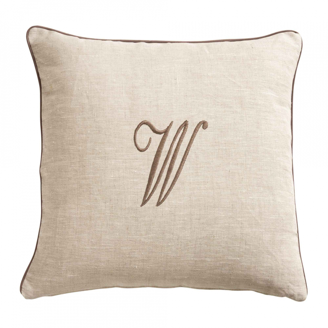 Zahra Decorative Pillowcase In Pure Linen Panama With W Monogram Embroidery