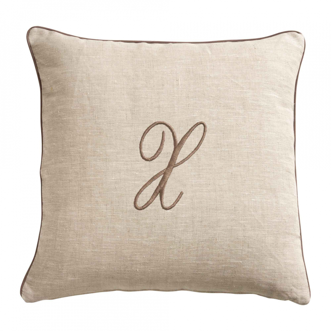 Zahra Decorative Pillowcase In Pure Linen Panama With X Monogram Embroidery