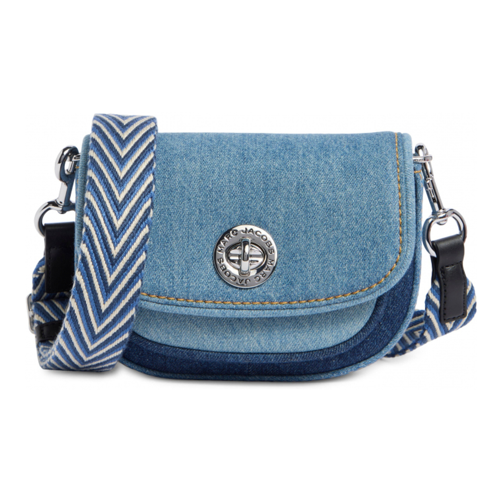 Women's 'Small Colorblock Denim Signet Turnlock' Saddle Bag