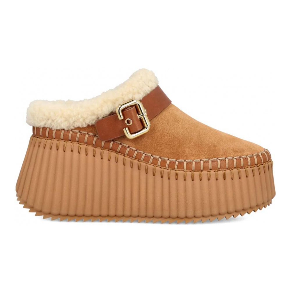 Mules 'Nama Wedge Shearling Buckle' pour Femmes