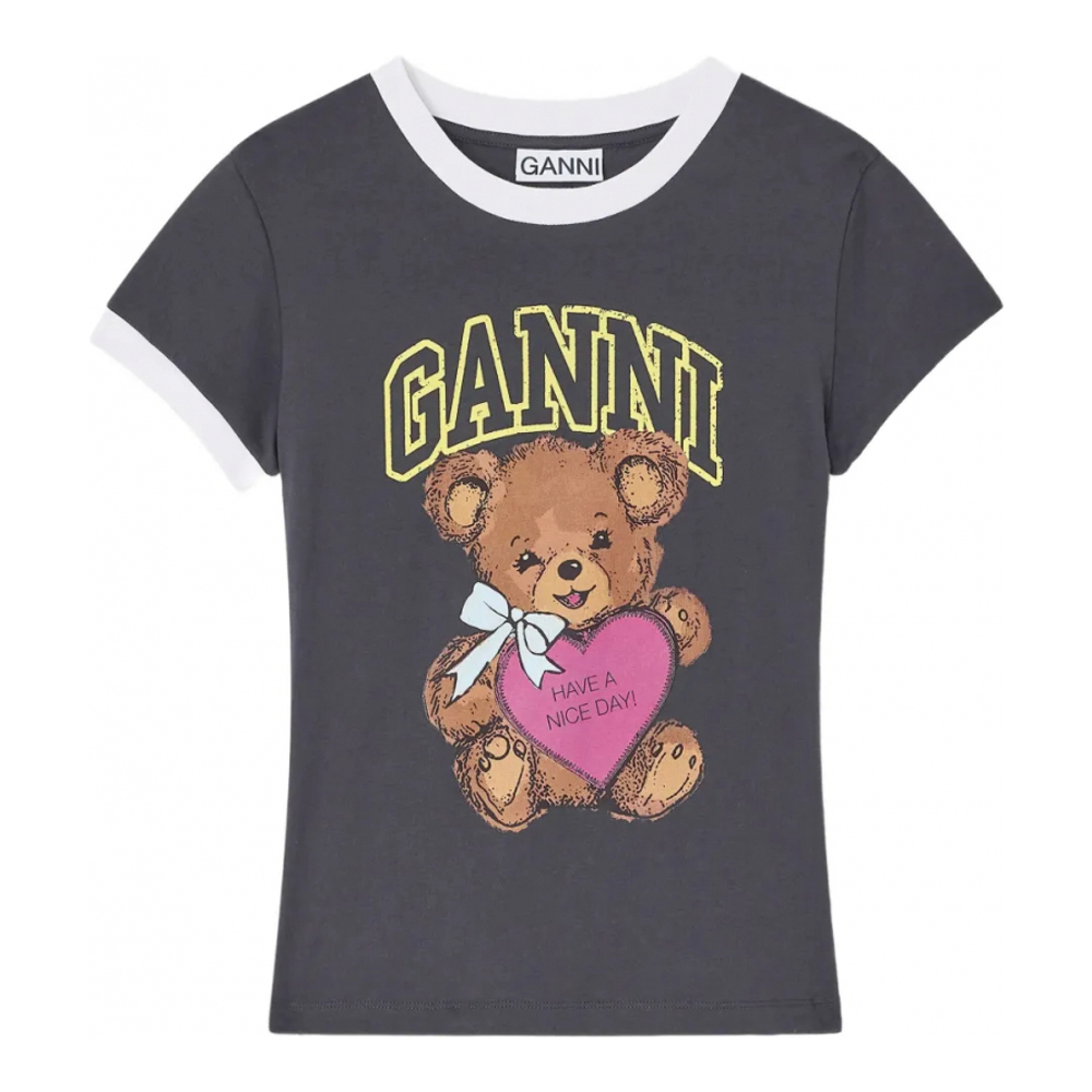 Women's 'Teddy-Print Ringer' T-Shirt