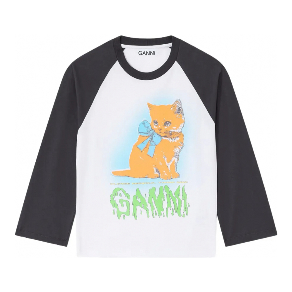T-Shirt manches longues 'Kitty-Print Baseball' pour Femmes
