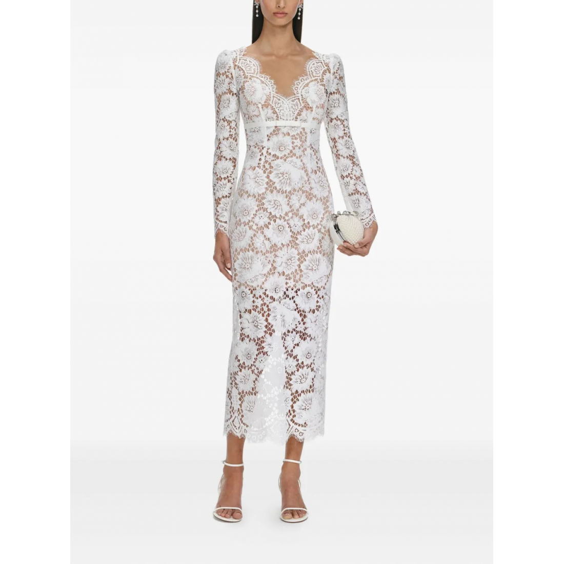 Robe Midi 'Floral-Lace Long-Sleeve' pour Femmes