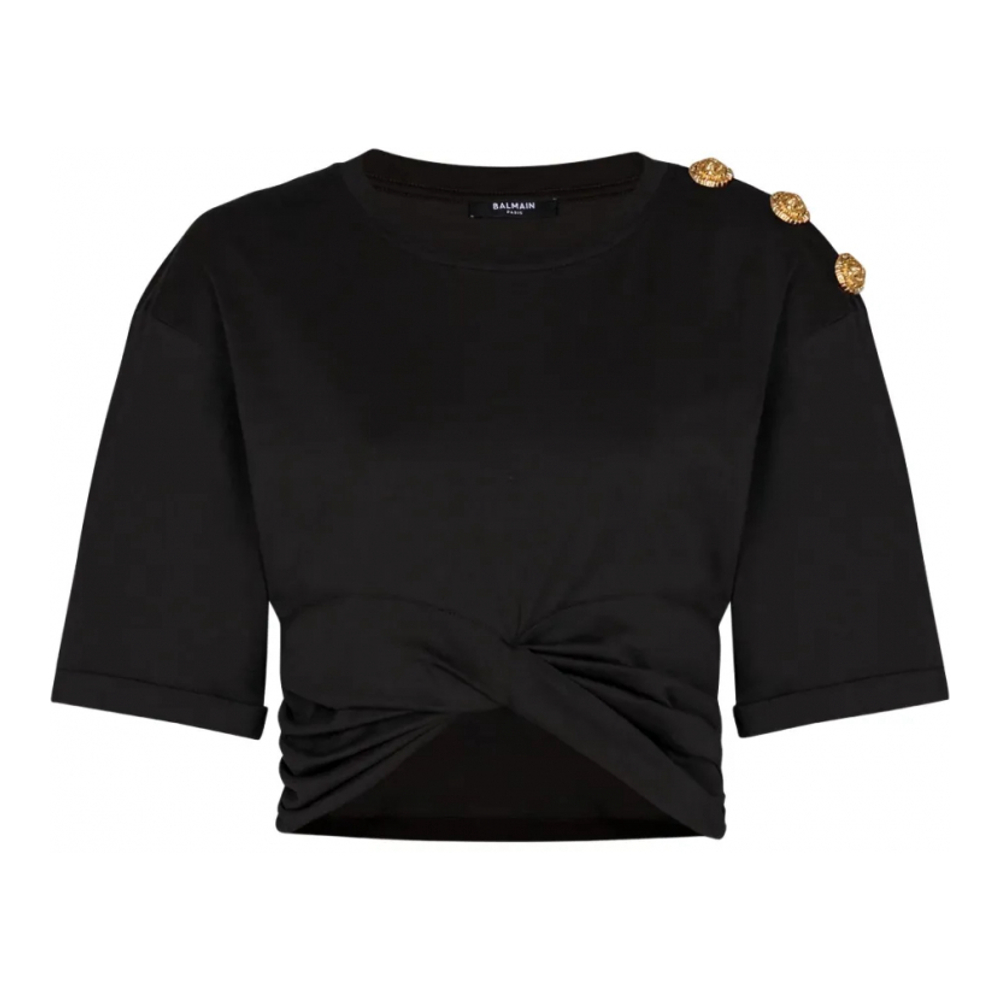 T-shirt 'Button-Embellished Twist-Front' pour Femmes