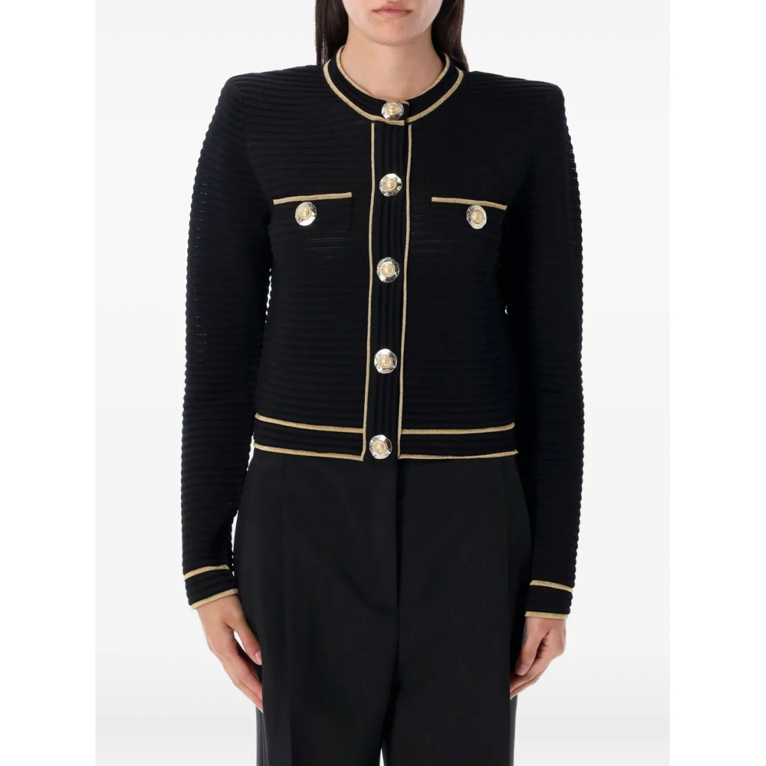 Cardigan 'Ribbed Gold-Trimmed' pour Femmes