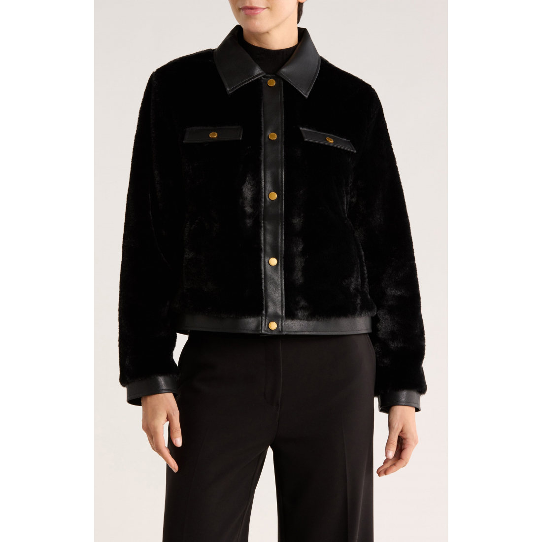Veste courte 'Faux Leather Trim Faux Fur' pour Femmes