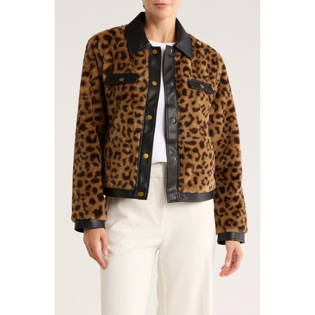Veste courte 'Faux Leather Trim Faux Fur' pour Femmes