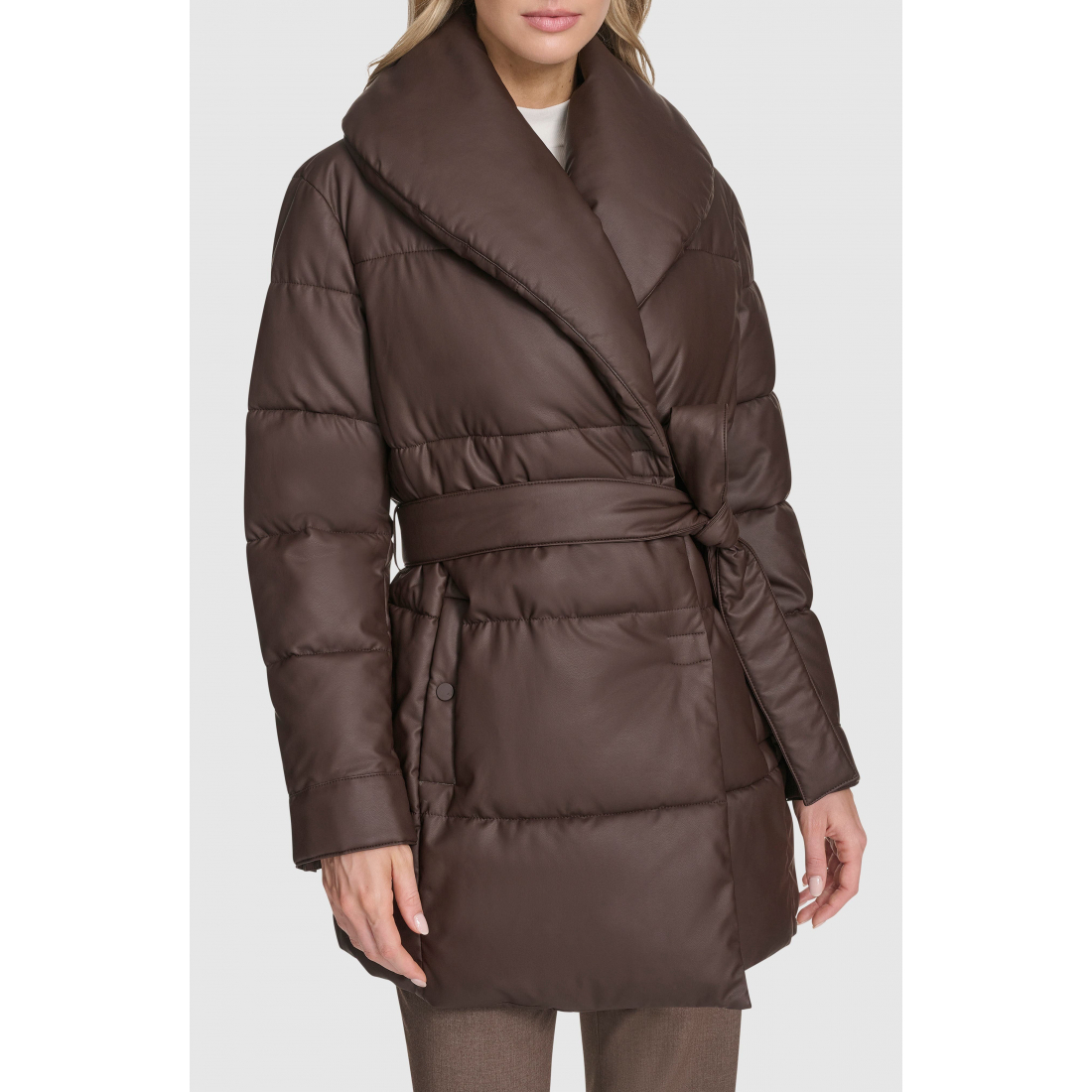Manteau 'Adela Faux Leather Shawl Collar Quilted' pour Femmes