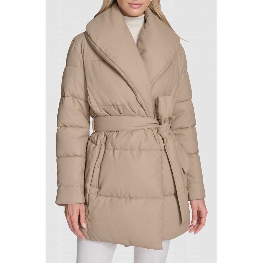 Manteau 'Adela Faux Leather Shawl Collar Quilted' pour Femmes